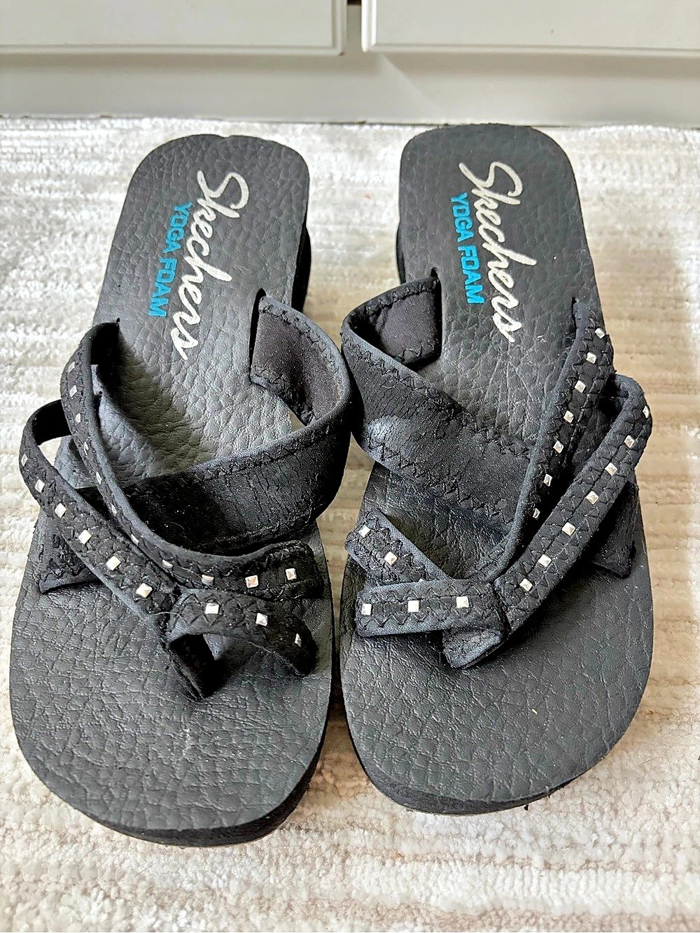 Skechers Cali Vinyasa Yoga Foam Wedge Sandals Black